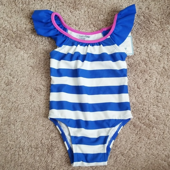NEW 5 NWT Baby GAP Retro Ruffled Rose Floral One-Piece Swimsuit Swimwear UPF 50